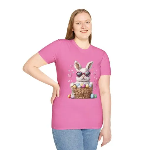 Cute Bunny Easter T-Shirt - Unisex Softstyle Tee with Colorful Egg Design - Image 64