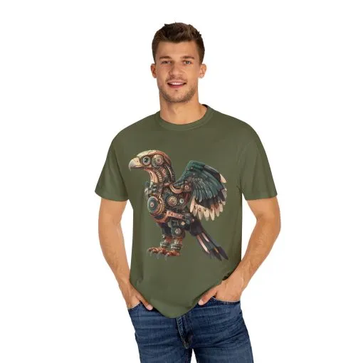 Steampunk Mechanical Bird Unisex Garment-Dyed T-Shirt - Image 35