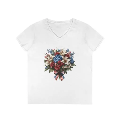 Floral Bouquet Ladies' V-Neck T-Shirt - Perfect for Spring Celebrations - Image 2