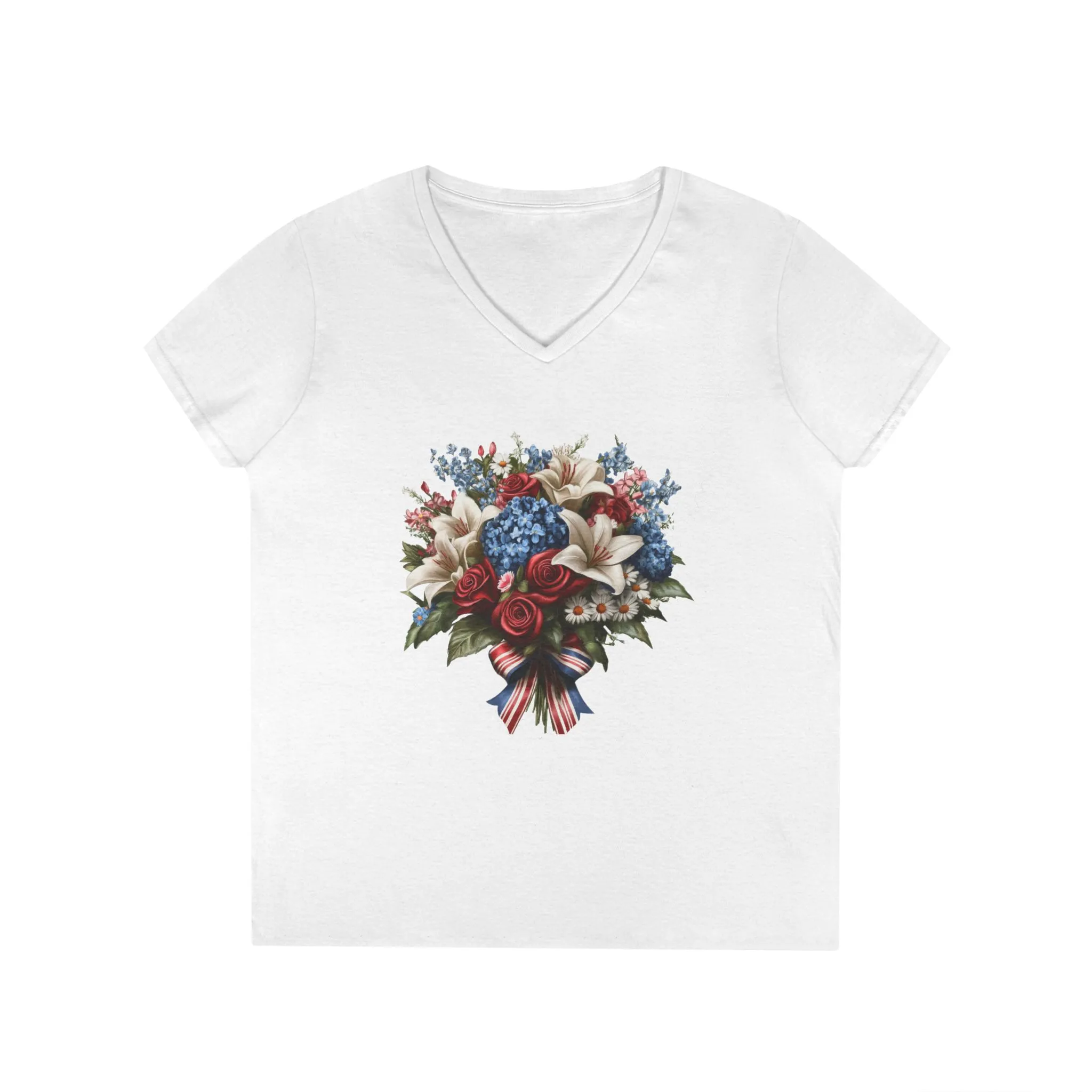 Floral Bouquet Ladies' V-Neck T-Shirt - Perfect for Spring Celebrations - Image 2