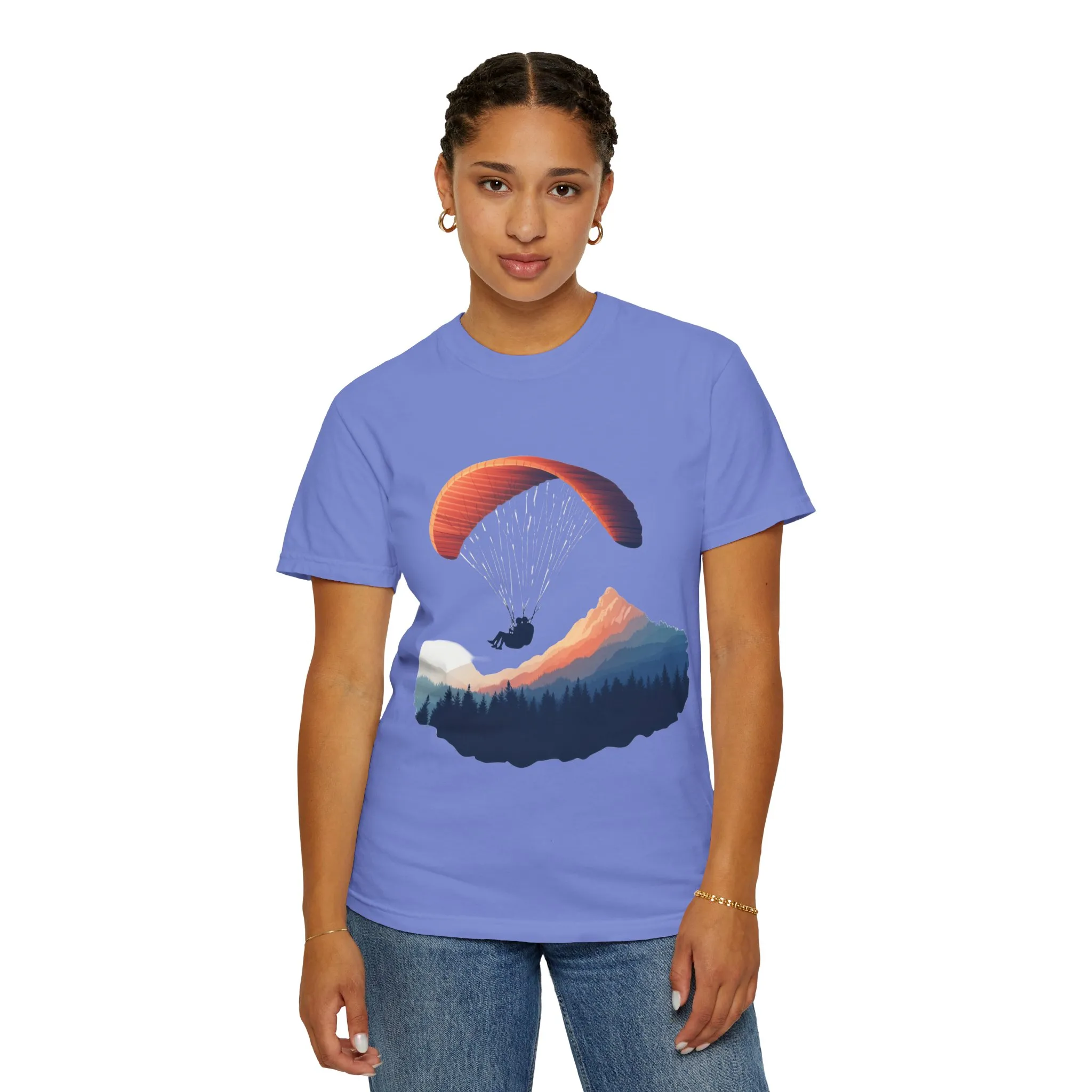 Adventure Awaits Unisex Garment-Dyed T-shirt - Paragliding and Mountain Design - Image 4