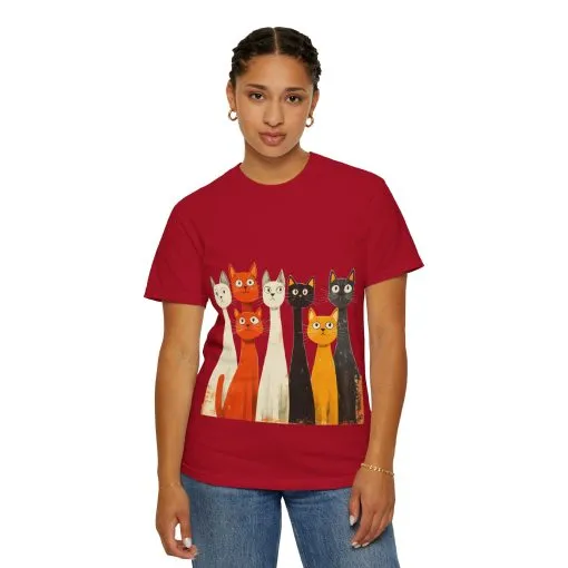Vintage Cat Illustration Unisex Garment-Dyed T-Shirt - Perfect for Cat Lovers - Image 52