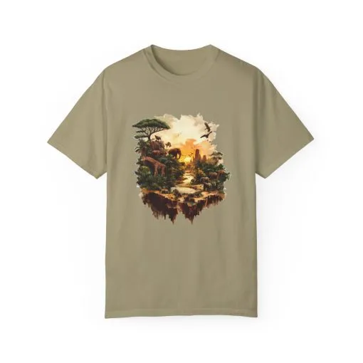 Adventure-Inspired Unisex Garment-Dyed T-Shirt with Nature Scene