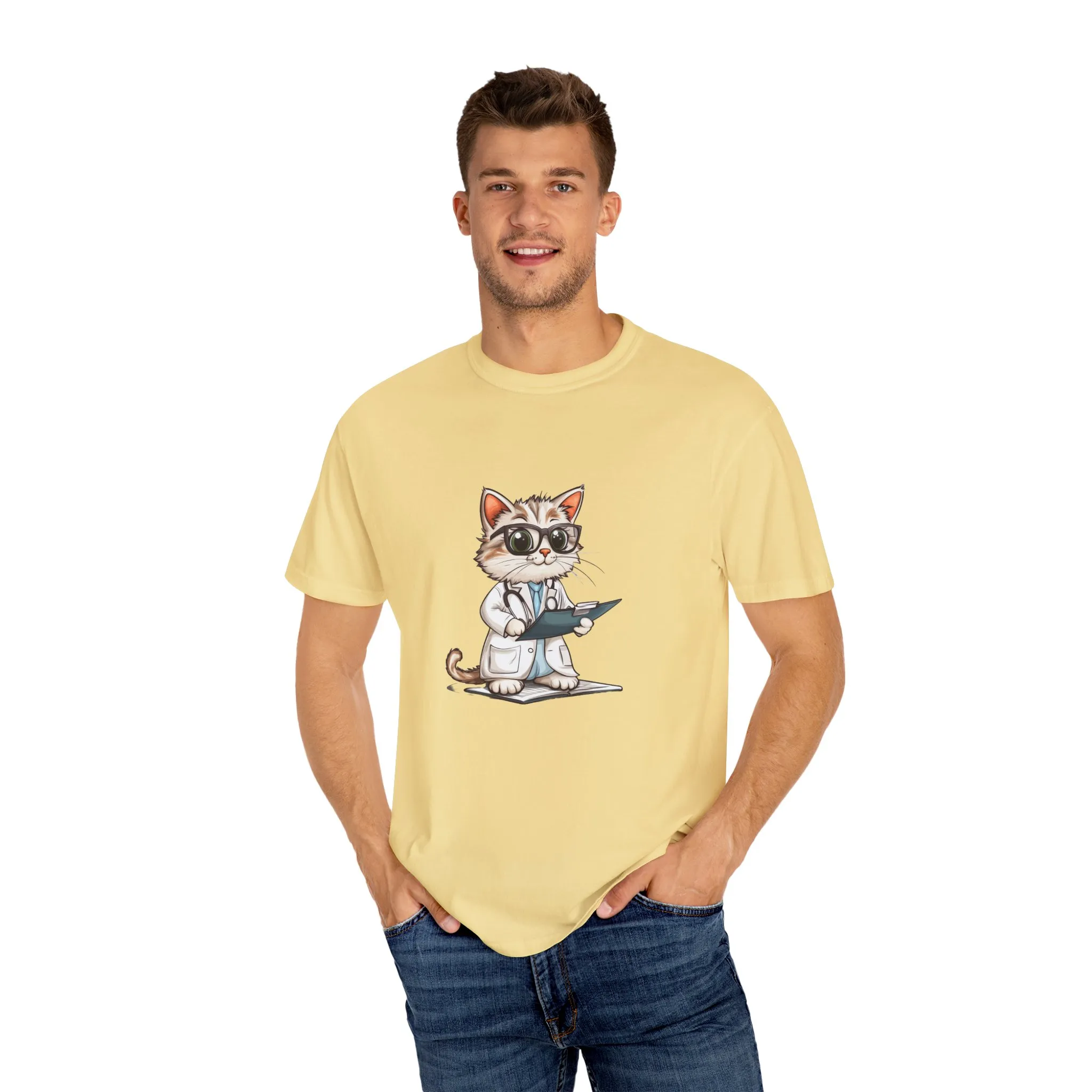 Funny Cat Doctor Unisex Garment-Dyed T-Shirt - Image 34