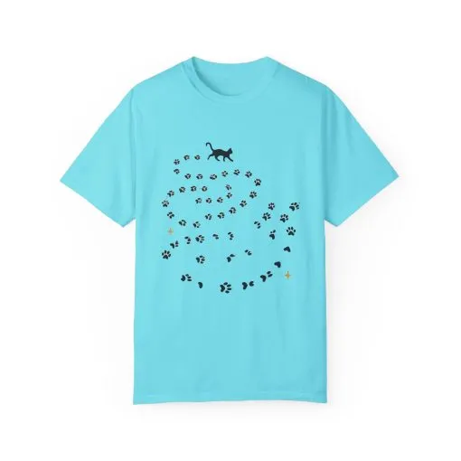 Whimsical Cat and Paw Print T-Shirt for Animal Lovers - Image 17