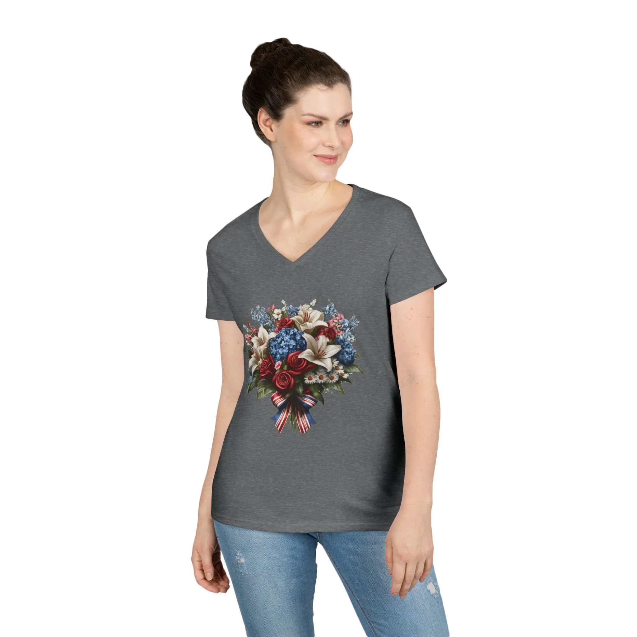 Floral Bouquet Ladies' V-Neck T-Shirt - Perfect for Spring Celebrations - Image 6