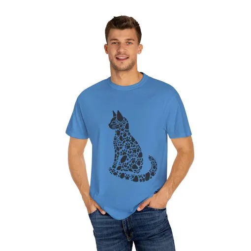 Unisex Cat Lover T-Shirt | Vintage Garment-Dyed Tee with Paw Print Cat Silhouette - Image 19