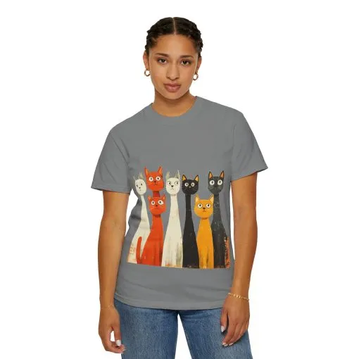 Vintage Cat Illustration Unisex Garment-Dyed T-Shirt - Perfect for Cat Lovers - Image 28
