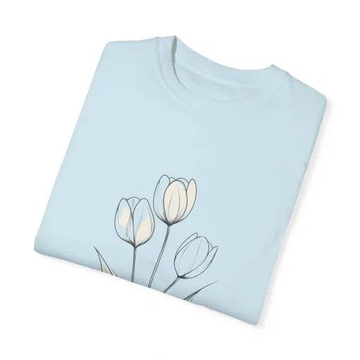 Floral Outline Unisex Garment-Dyed T-Shirt – Soft & Stylish Everyday Tee - Image 22