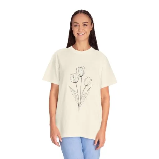 Floral Outline Unisex Garment-Dyed T-Shirt – Soft & Stylish Everyday Tee - Image 11