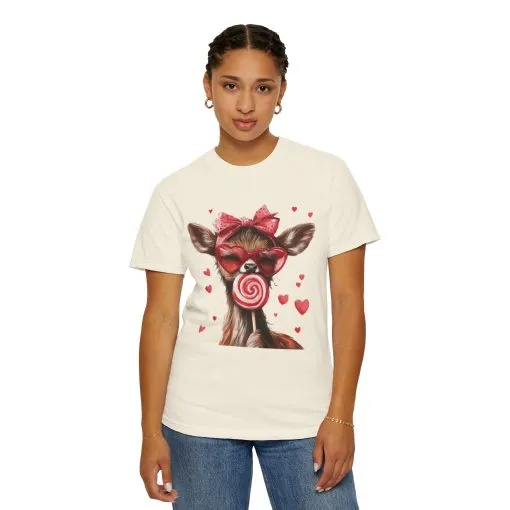 Cute Valentine’s Day Deer T-Shirt - Garment-Dyed Unisex Tee with Heart Design - Image 7