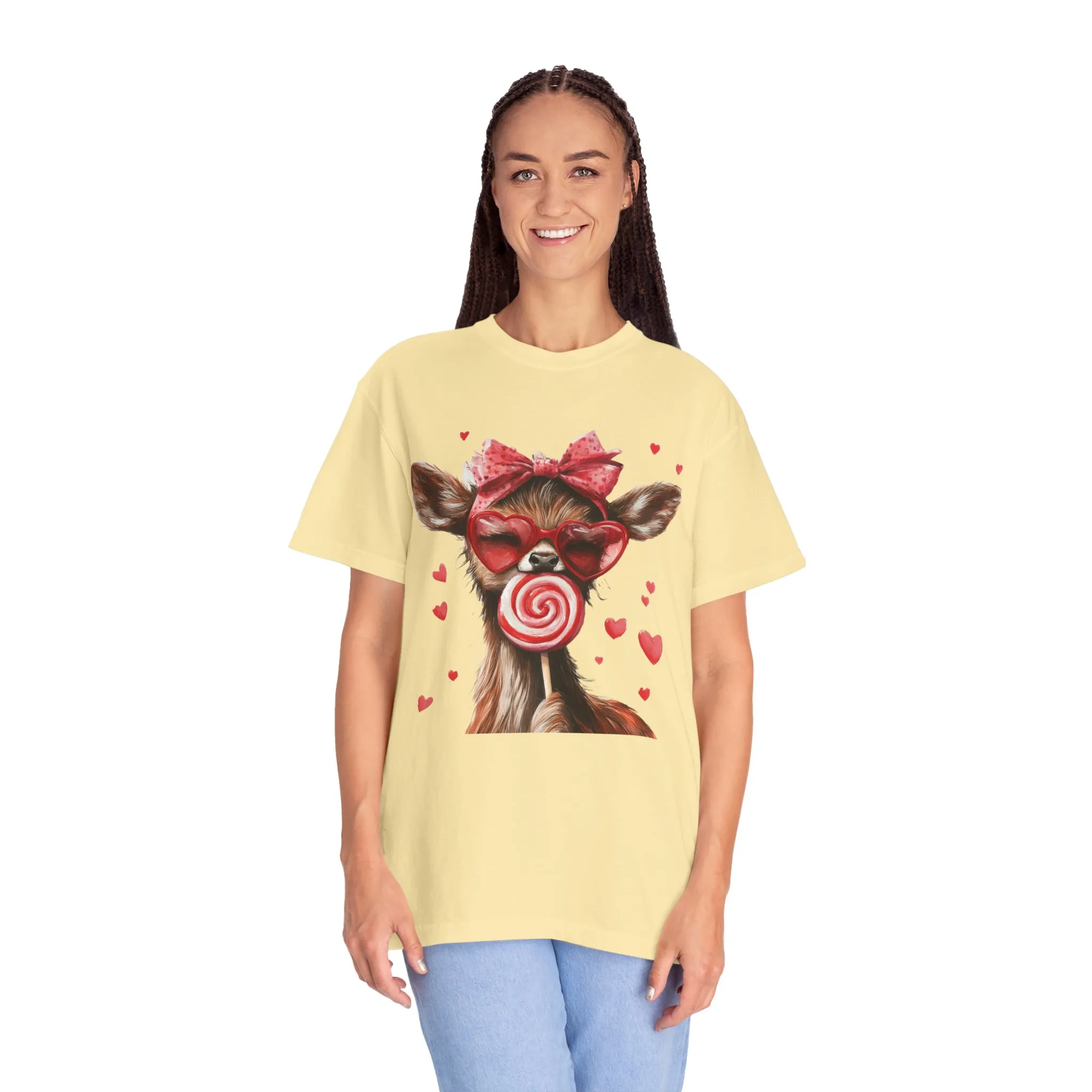 Cute Valentine’s Day Deer T-Shirt - Garment-Dyed Unisex Tee with Heart Design - Image 12