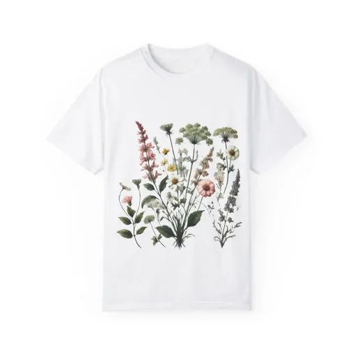 Botanical Print Unisex Garment-Dyed T-Shirt | Eco-Friendly Floral Tee for Nature Lovers - Image 2
