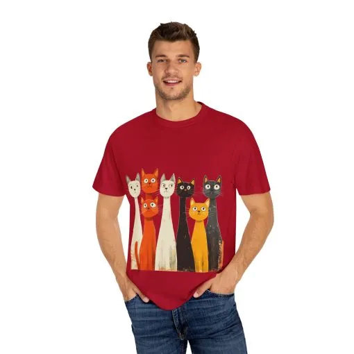 Vintage Cat Illustration Unisex Garment-Dyed T-Shirt - Perfect for Cat Lovers - Image 51