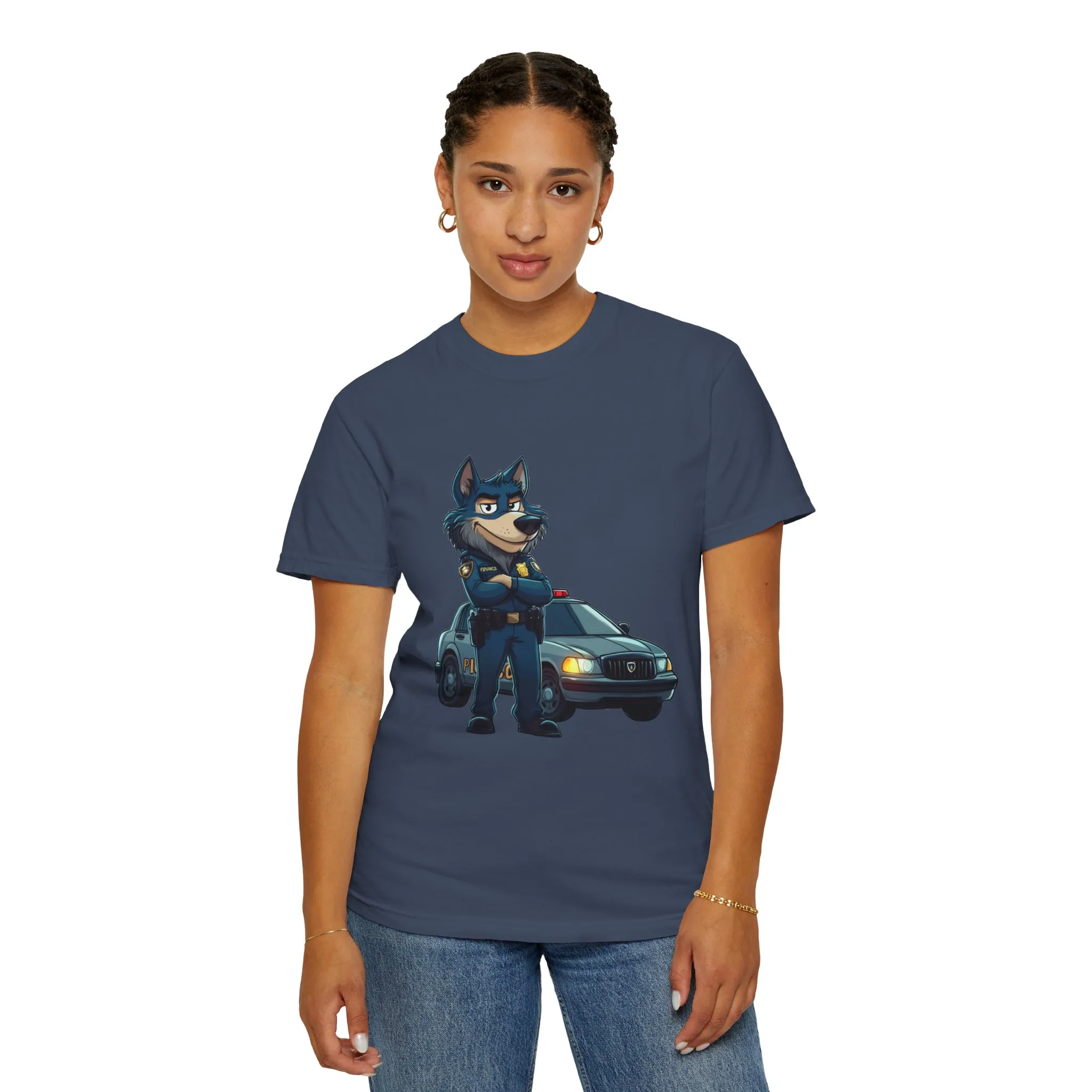 Cute Cartoon Police Dog T-Shirt - Unisex Garment-Dyed Tee - Image 36