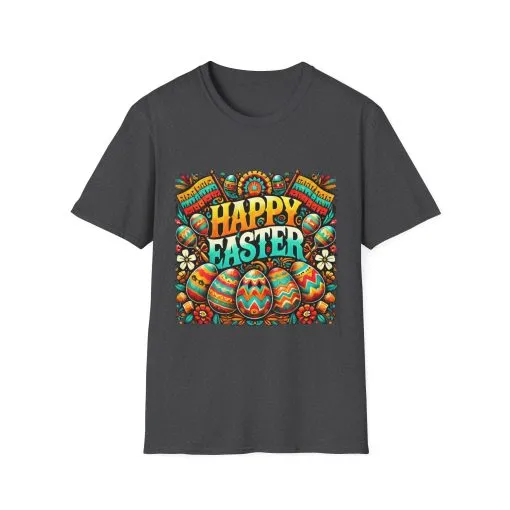 Happy Easter Unisex Softstyle T-Shirt - Colorful Easter Egg Design - Image 31