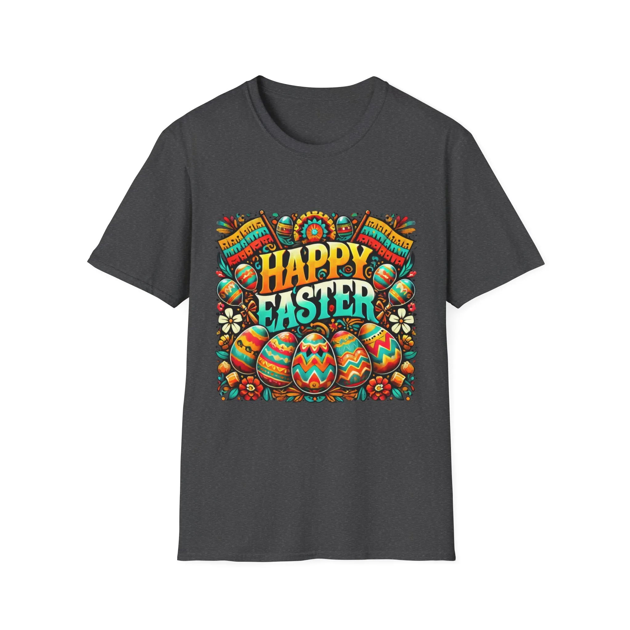 Happy Easter Unisex Softstyle T-Shirt - Colorful Easter Egg Design - Image 31