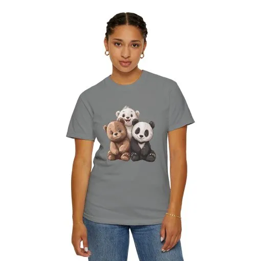 Adorable Bear and Panda Friends Unisex Garment-Dyed T-Shirt - Image 36