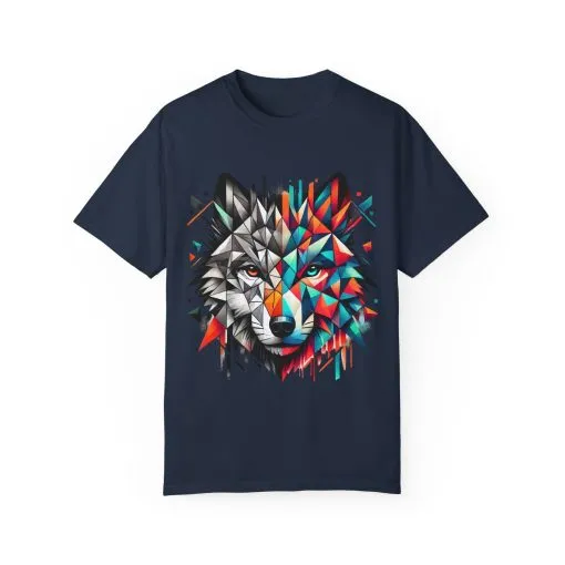 Vibrant Wolf Design Unisex Garment-Dyed T-Shirt - Colorful Art Tee - Image 36