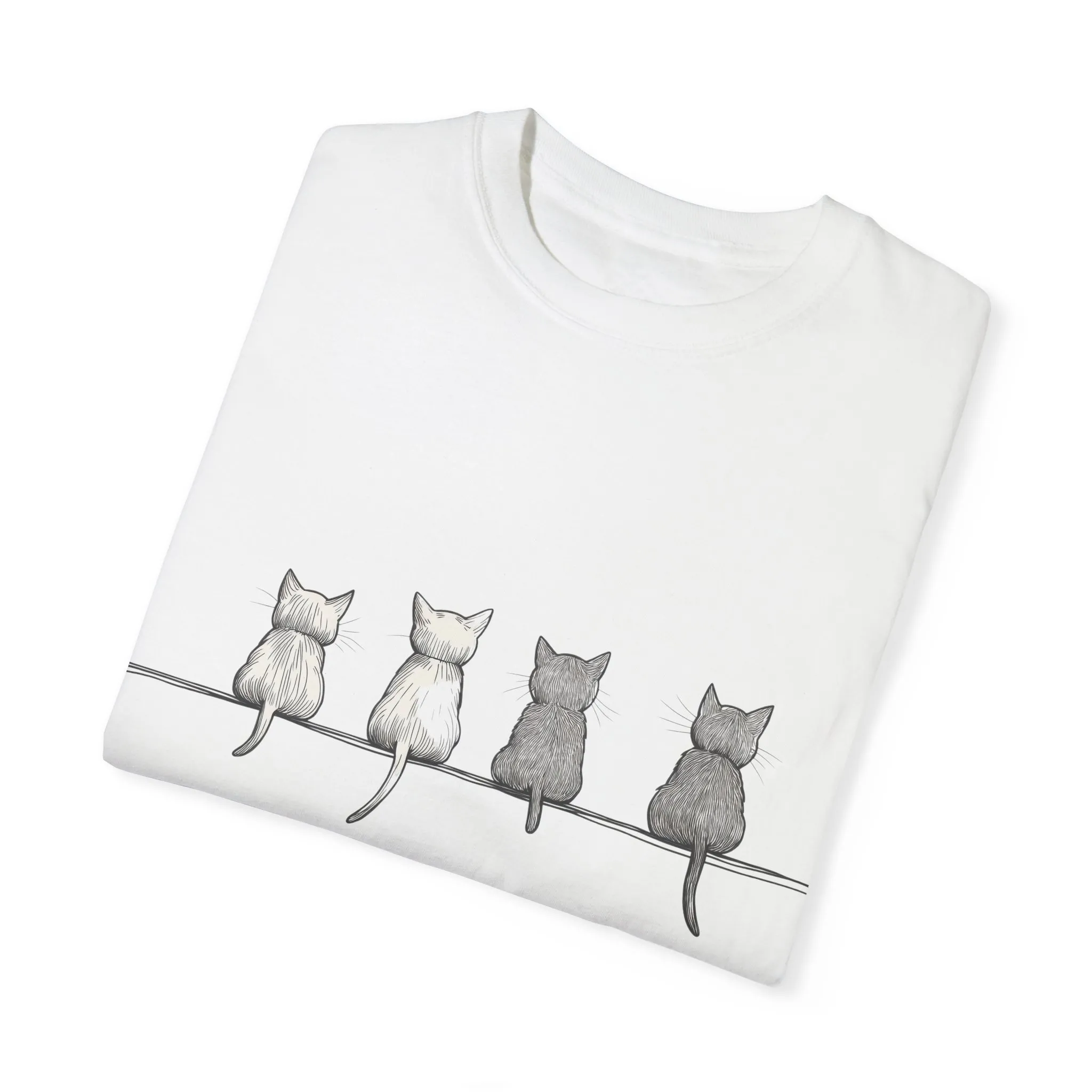 Cute Cat Sitting T-Shirt - Unisex Garment-Dyed Tee for Cat Lovers - Image 2