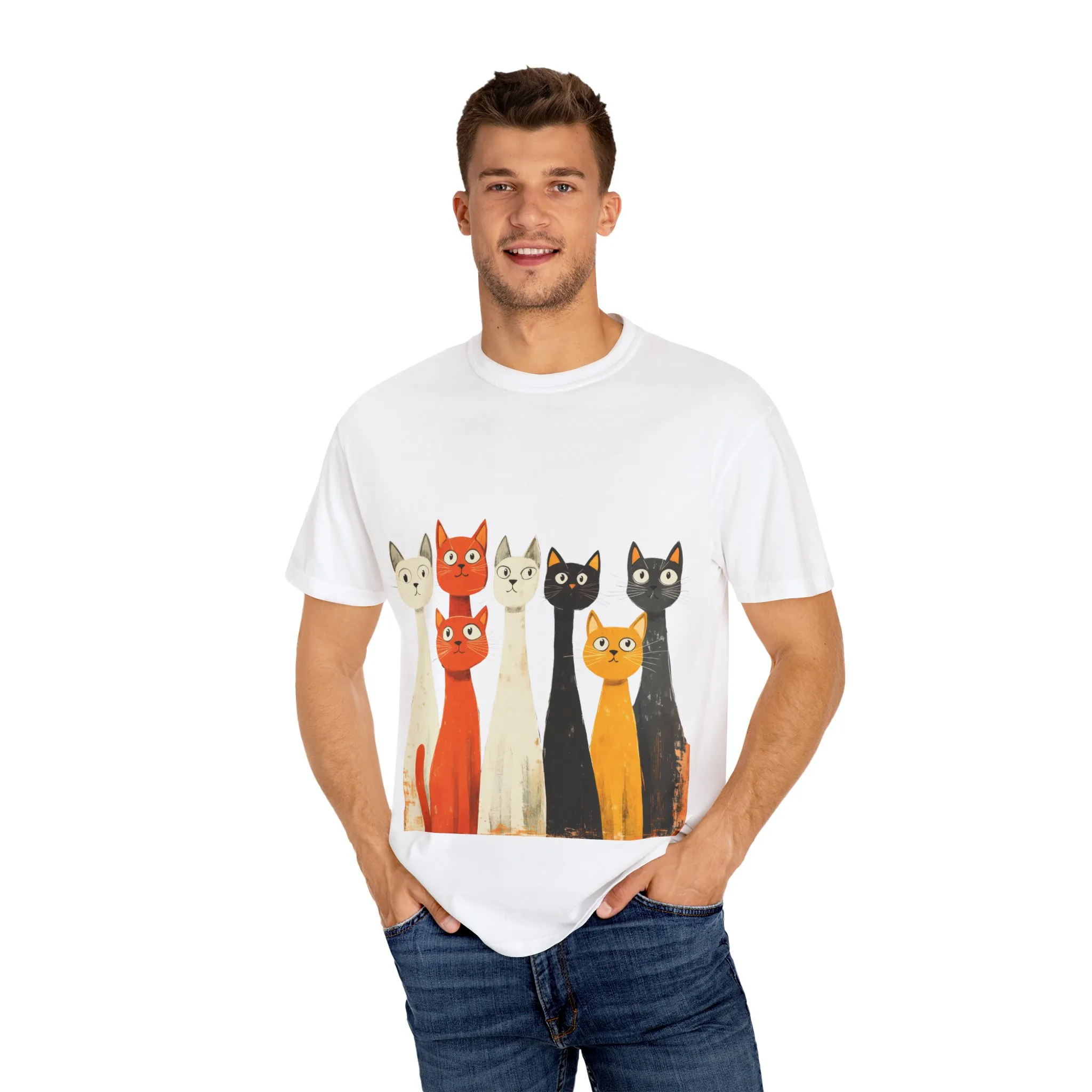 Vintage Cat Illustration Unisex Garment-Dyed T-Shirt - Perfect for Cat Lovers - Image 3