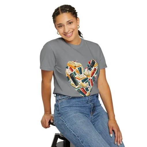 Book Lover's Heart Unisex Garment-Dyed T-Shirt - Image 16