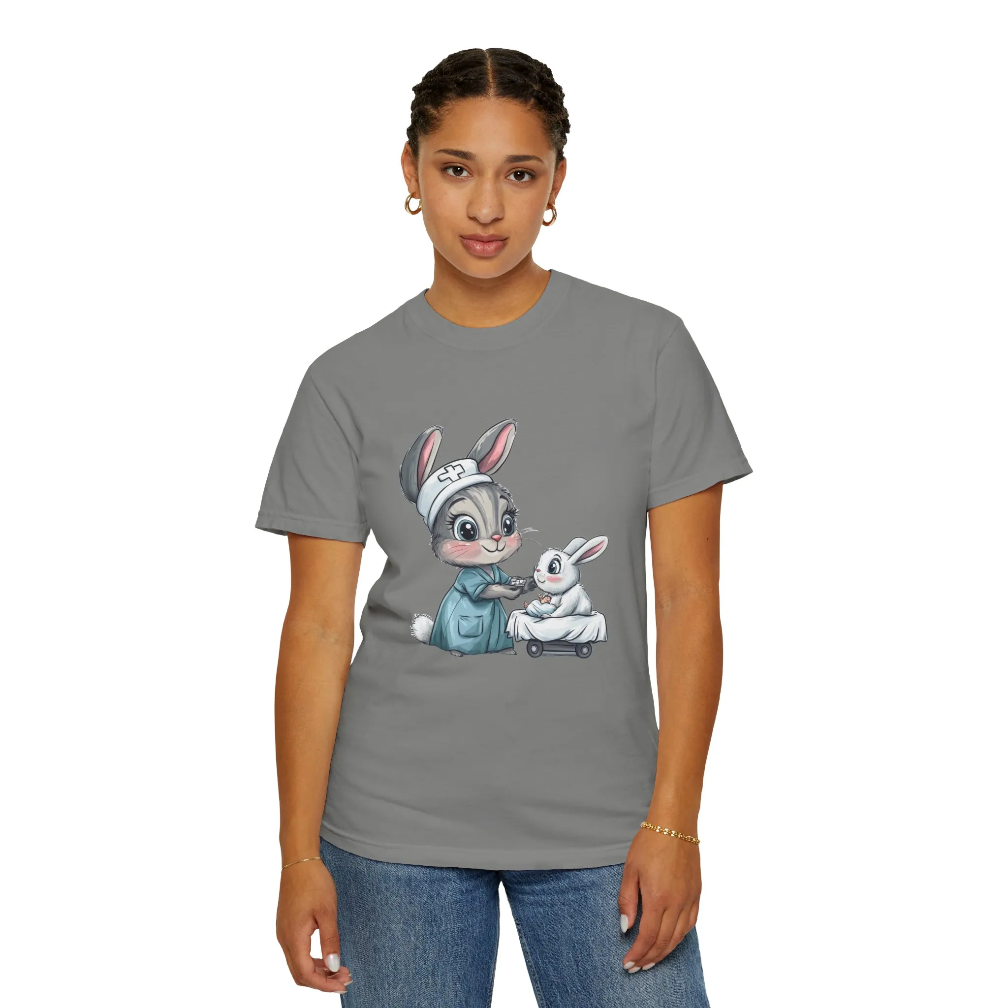 Cute Nurse Bunny Unisex Garment-Dyed T-Shirt - Image 40