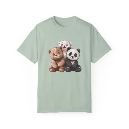 Adorable Bear and Panda Friends Unisex Garment-Dyed T-Shirt - Image 37