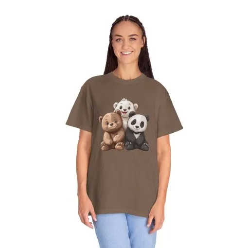 Adorable Bear and Panda Friends Unisex Garment-Dyed T-Shirt - Image 27