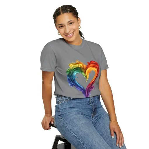 Pride Heart Unisex Garment-Dyed T-shirt - Colorful Rainbow Design for LGBTQ+ Celebration - Image 4