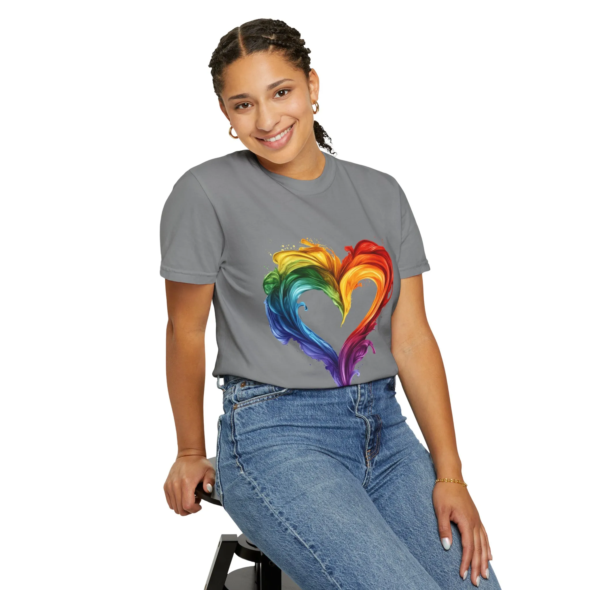Pride Heart Unisex Garment-Dyed T-shirt - Colorful Rainbow Design for LGBTQ+ Celebration - Image 4
