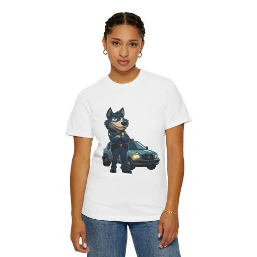 Cute Cartoon Police Dog T-Shirt - Unisex Garment-Dyed Tee - Image 4