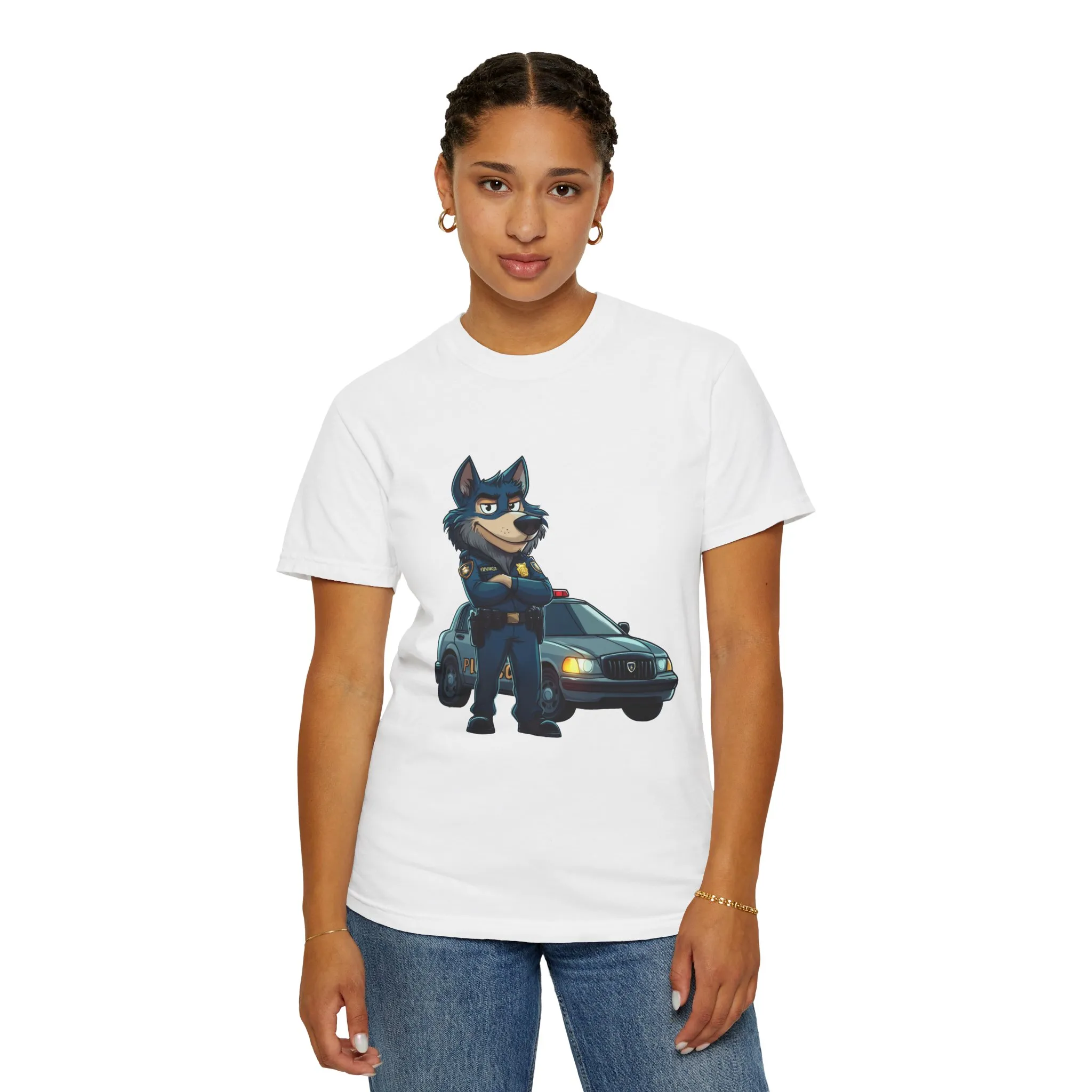 Cute Cartoon Police Dog T-Shirt - Unisex Garment-Dyed Tee - Image 4