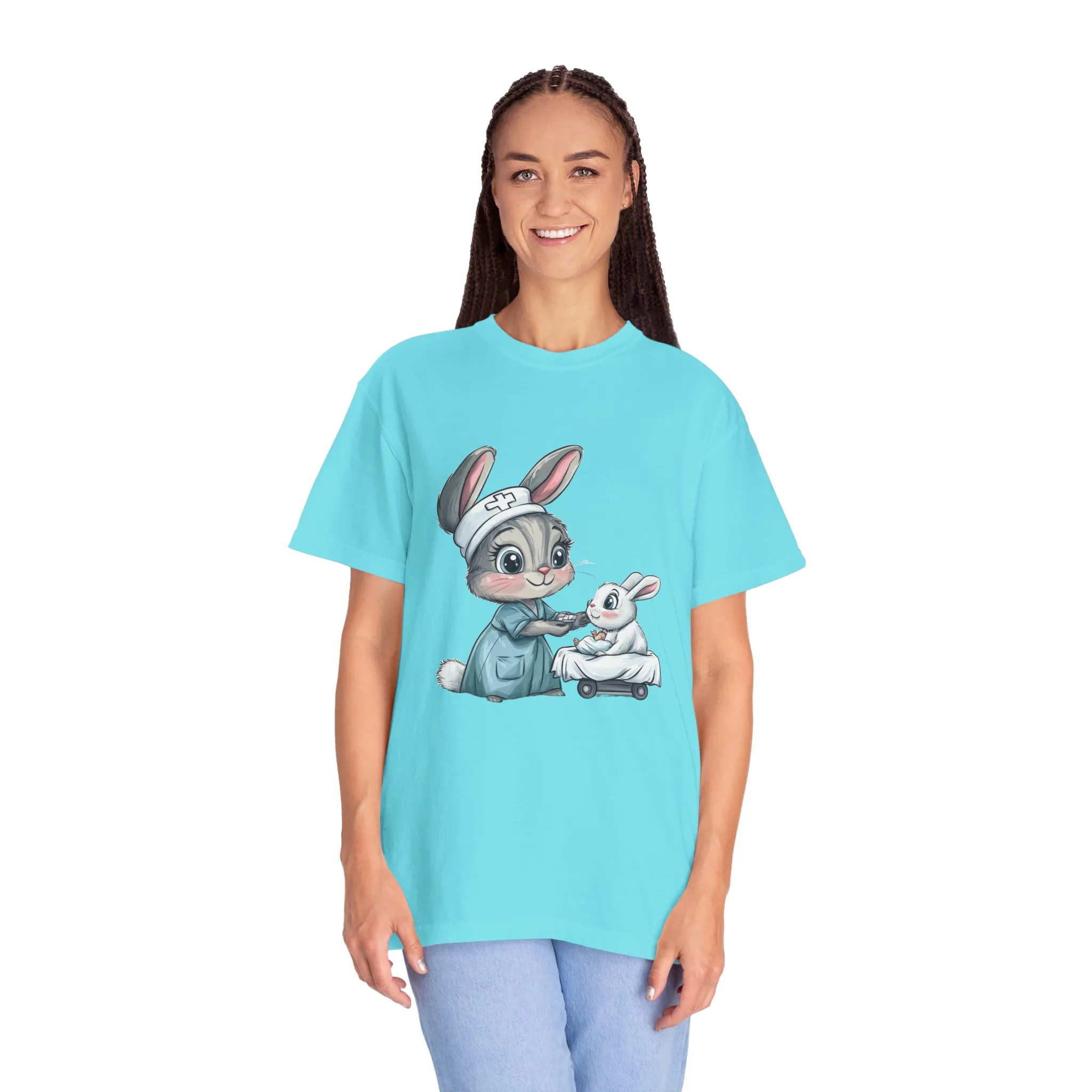 Cute Nurse Bunny Unisex Garment-Dyed T-Shirt - Image 28