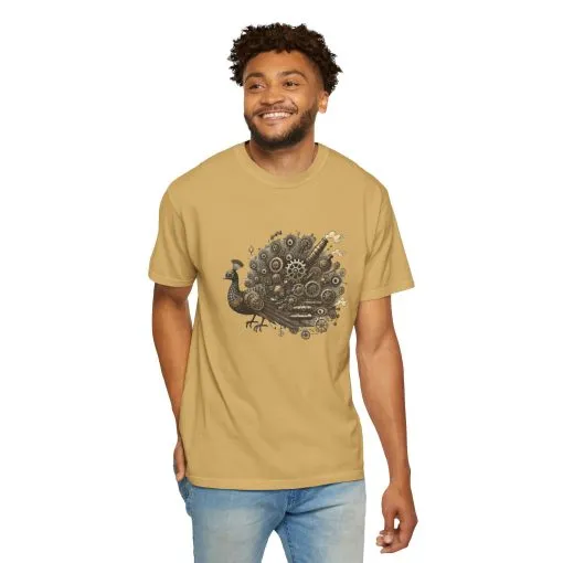 Steampunk Peacock Unisex Garment-Dyed T-Shirt - Image 4