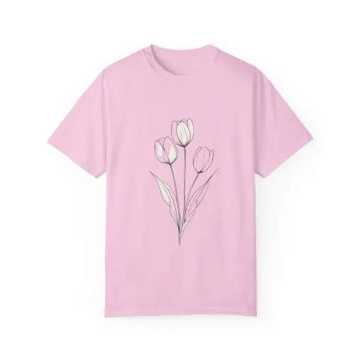 Floral Outline Unisex Garment-Dyed T-Shirt – Soft & Stylish Everyday Tee - Image 2