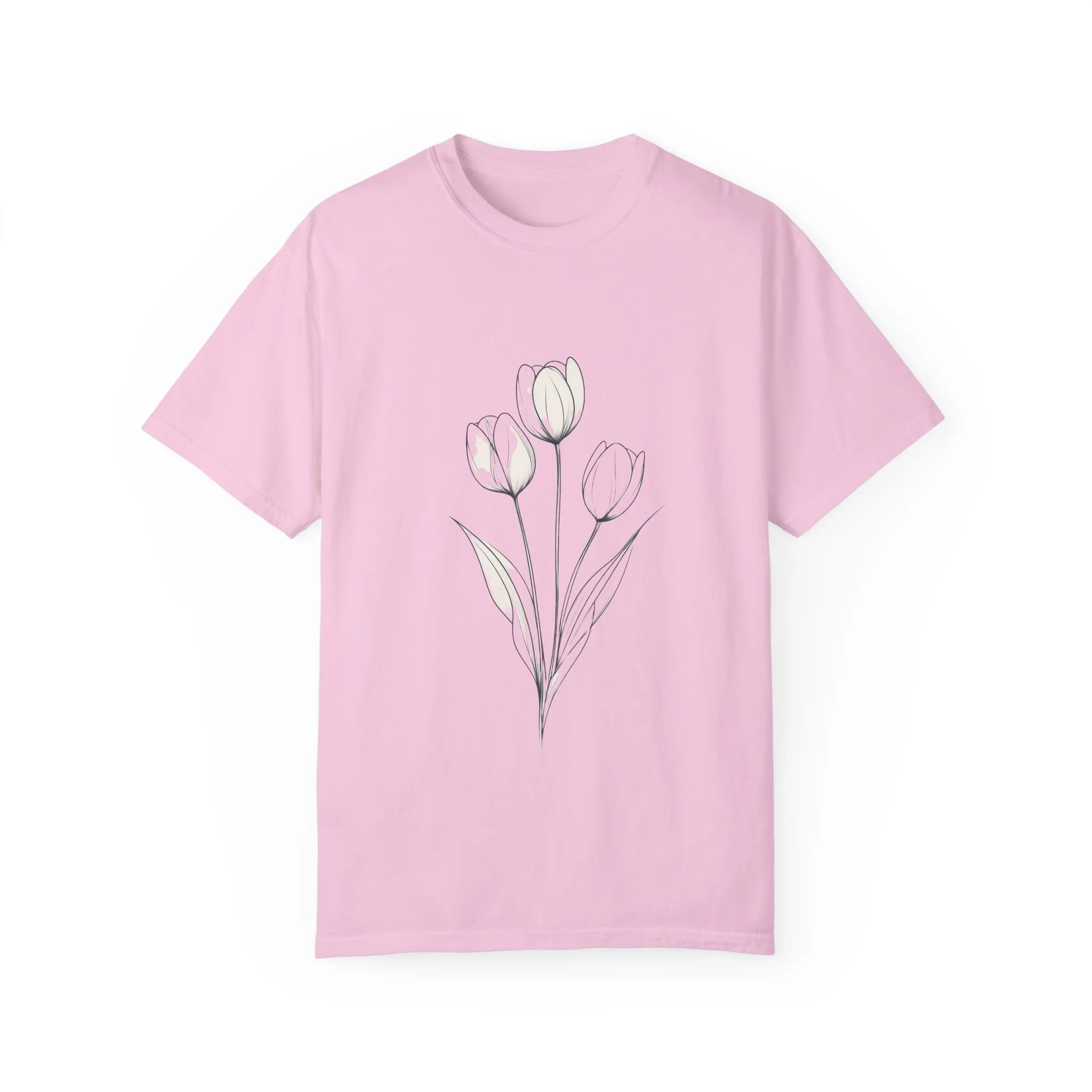 Floral Outline Unisex Garment-Dyed T-Shirt – Soft & Stylish Everyday Tee - Image 2