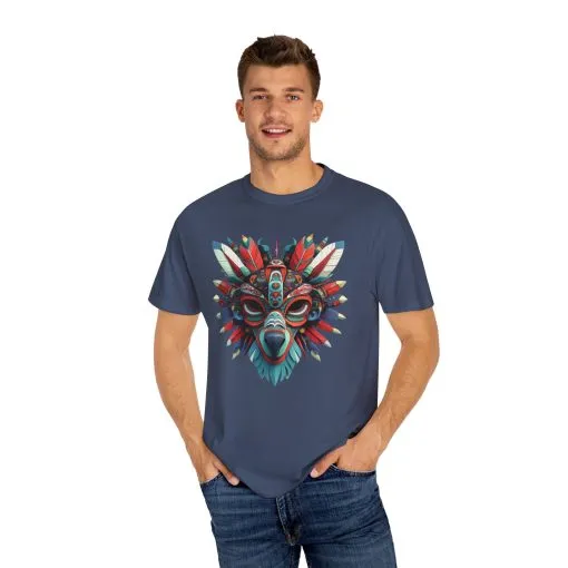 Vibrant Tribal Mask Unisex Garment-Dyed T-Shirt | Unique Festival Fashion - Image 3
