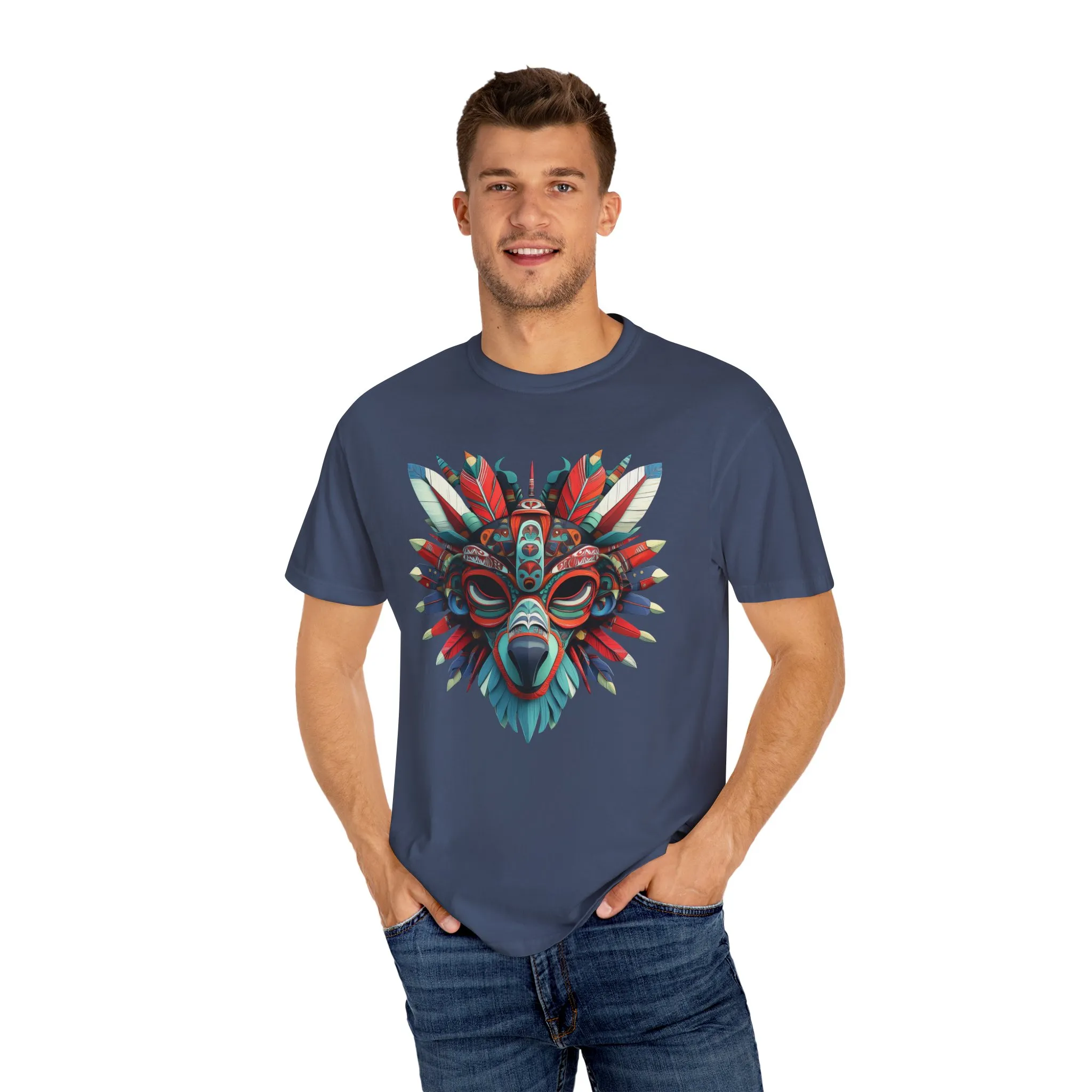 Vibrant Tribal Mask Unisex Garment-Dyed T-Shirt | Unique Festival Fashion - Image 3