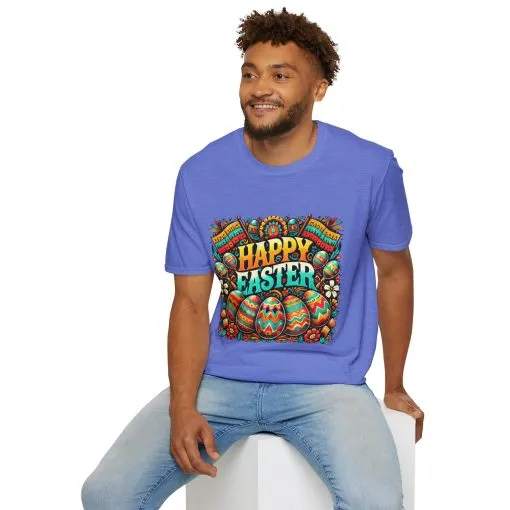 Happy Easter Unisex Softstyle T-Shirt - Colorful Easter Egg Design - Image 45