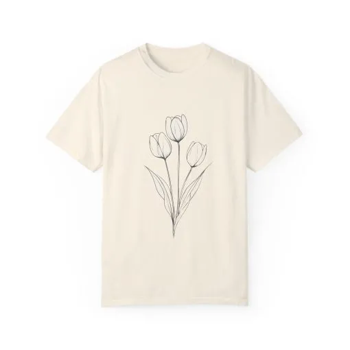 Floral Outline Unisex Garment-Dyed T-Shirt – Soft & Stylish Everyday Tee - Image 9