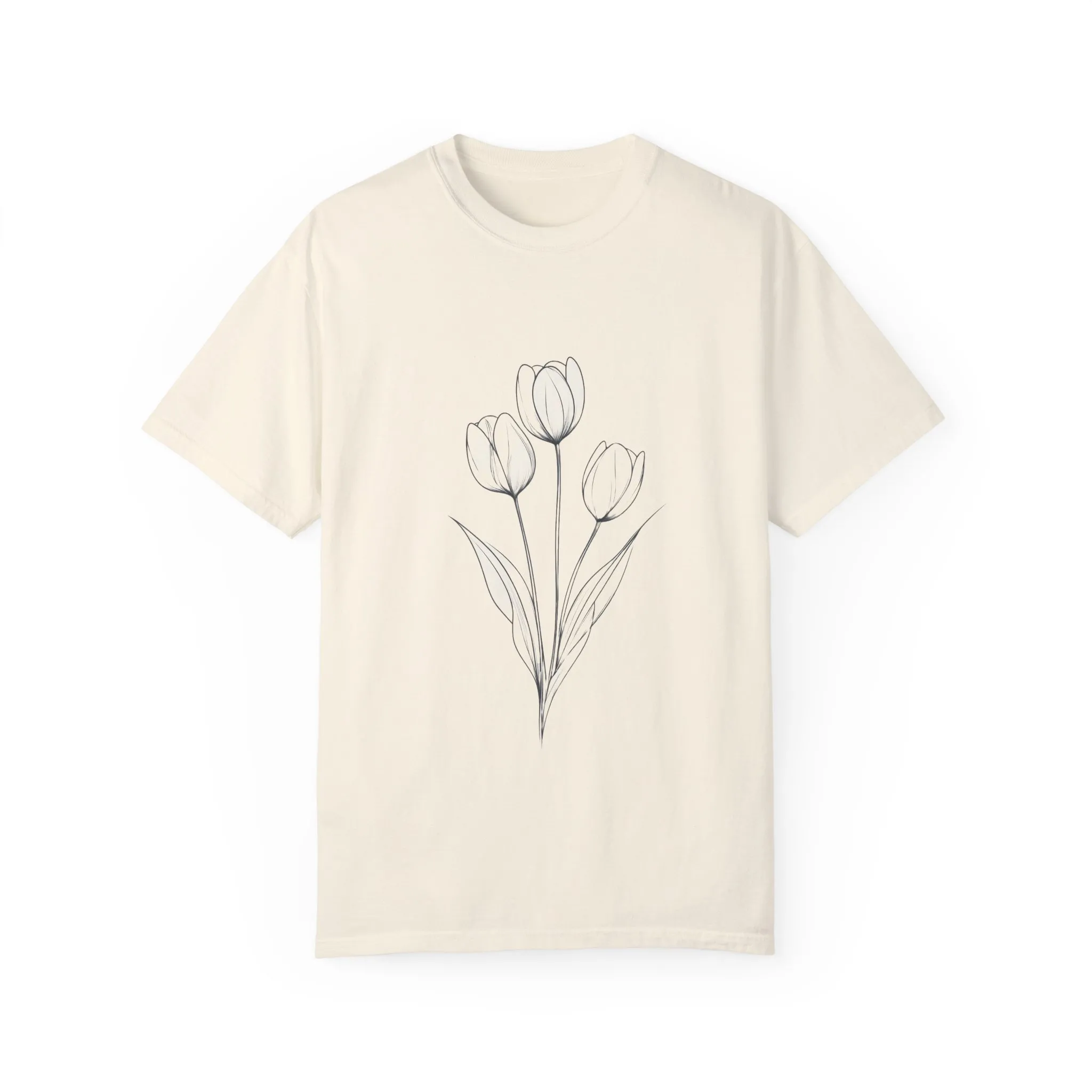 Floral Outline Unisex Garment-Dyed T-Shirt – Soft & Stylish Everyday Tee - Image 9
