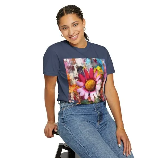 Colorful Floral Art Unisex Garment-Dyed T-Shirt - Image 16