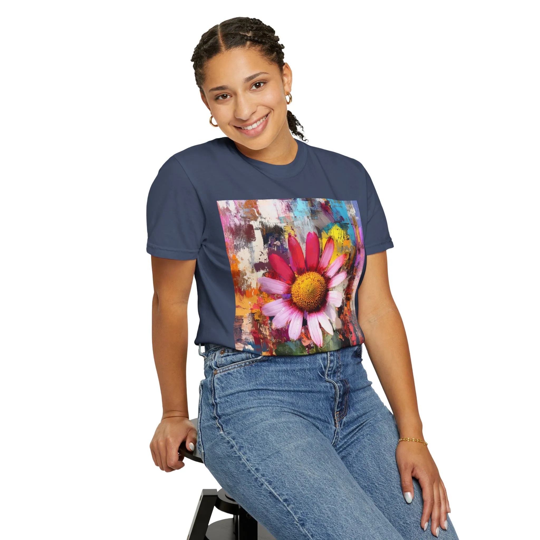 Colorful Floral Art Unisex Garment-Dyed T-Shirt - Image 16