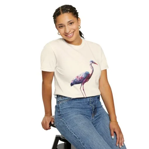 Geo Crane Unisex Garment-Dyed T-Shirt – Stylish Bird Graphic Tee for Nature Lovers - Image 9