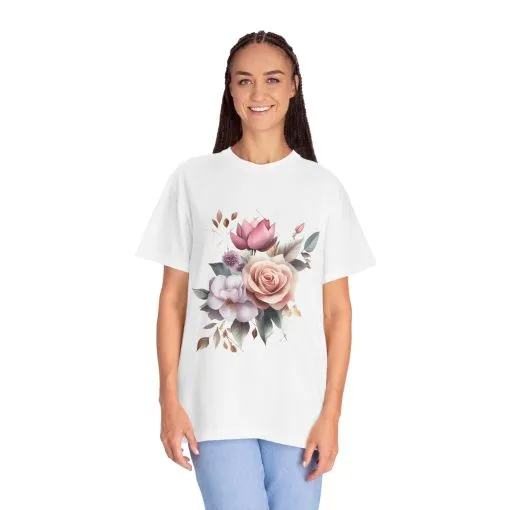 Floral Bouquet Unisex Garment-Dyed T-Shirt - Perfect for Spring Celebrations - Image 3