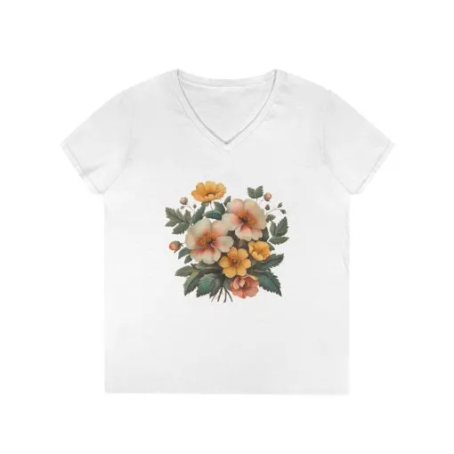 Floral Ladies' V-Neck T-Shirt - Spring Blooms Design - Image 3