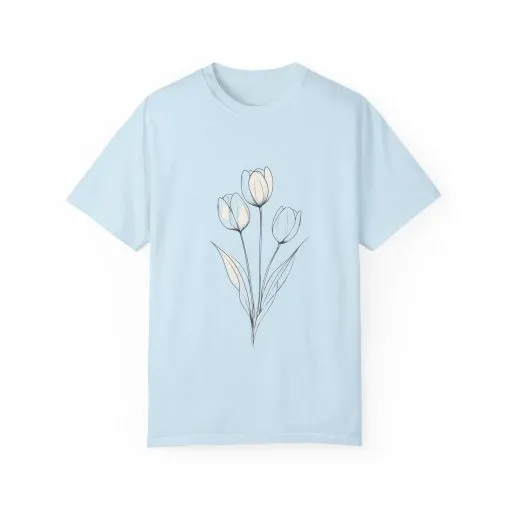 Floral Outline Unisex Garment-Dyed T-Shirt – Soft & Stylish Everyday Tee - Image 21