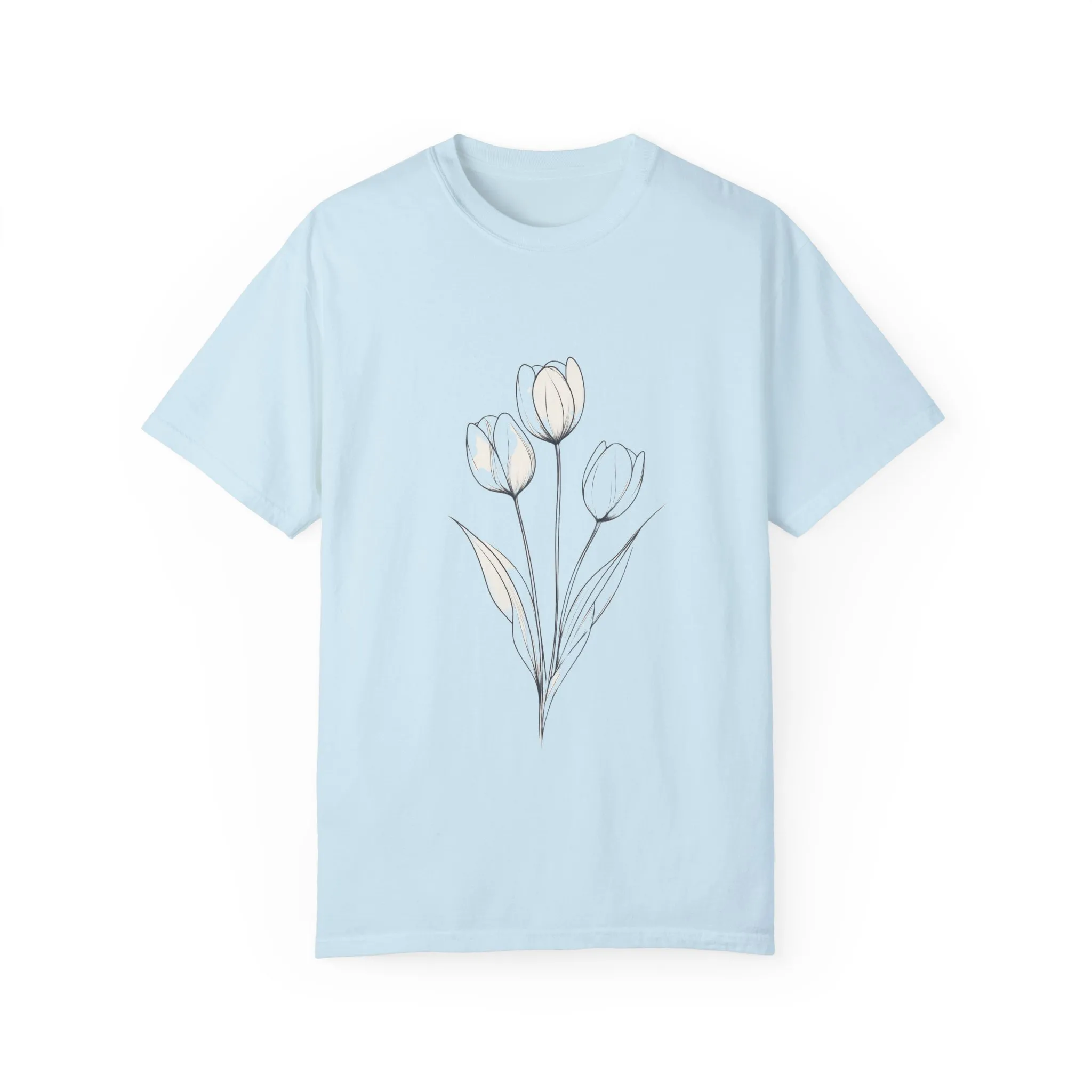 Floral Outline Unisex Garment-Dyed T-Shirt – Soft & Stylish Everyday Tee - Image 21