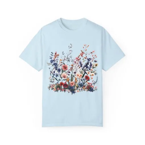 Floral Garden Unisex Garment-Dyed T-Shirt - Nature-Inspired Design - Image 5